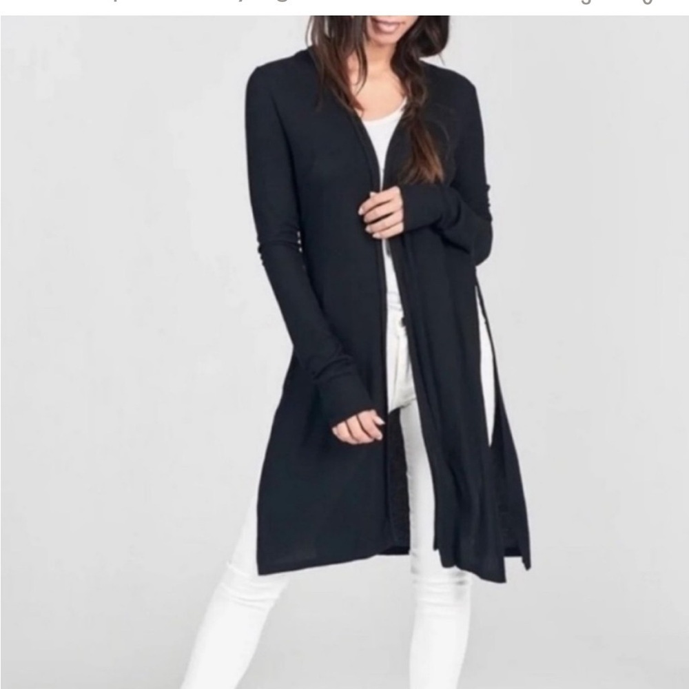 Joah Brown Luna Side Slit Black Rib Knit Cardigan Long Sleeve Women's M/L